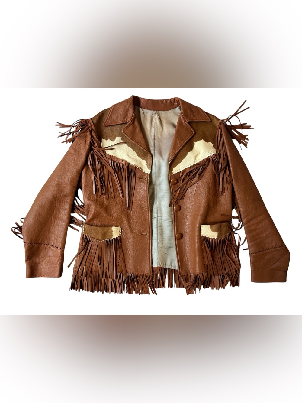 WESTERN BROWN LEATHER FRINGE  JACKET SUEDE WOMENS LARGE